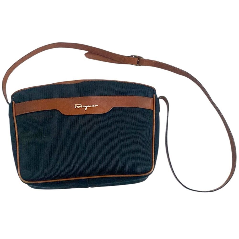 Salvatore Ferragamo Vintage Black Brown Leather Crossbody Handbag